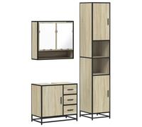 mtlskopl Set di 3 mobili da bagno Sonoma, in legno di quercia, 65 cm, con armadietto a specchio e armadietto alto, design moderno, robusto telaio in metallo per piccoli bagni, ospiti, WC