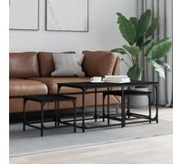 mtlskopl Set di 3 tavolini da caffè nero in legno e metallo, impilabili per soggiorno, camera da letto, ufficio, 100 x 50 x 45 cm, piccolo tavolino moderno design industriale