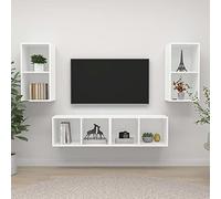 mtlskopl Set di 4 armadi da parete per TV, colore bianco, 37 x 37 x 72 cm, in legno, design moderno, con 2 scomparti per armadio, montaggio a parete in verticale o in orizzontale, per soggiorno