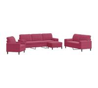 mtlskopl Set di 4 divani in tessuto vellutato rosso vino con poltrona, 2 posti, 3 posti e sgabelli, design moderno con struttura in metallo e rulli per il collo