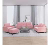 mtlskopl Set di 4 divani in velluto rosa, moderno, con poltrona, a due posti, a tre posti, 78/138/198 x 77 x 80 cm, comodo e stabile per soggiorno, camera da letto, camera dei ragazzi