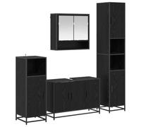 mtlskopl Set di 4 mobili da bagno, effetto rovere, colore nero, 35 x 37,5 x 188,5 cm, design moderno da parete con mobiletto per lavabo e armadietto a specchio per piccoli bagni
