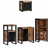 mtlskopl Set di 4 mobili da bagno in legno massiccio con 8 cassetti, 5 ante, montaggio a parete, design moderno, nero, multicolore, per piccoli bagni, WC ospiti