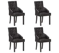 mtlskopl Set di 4 sedie da sala da pranzo, in vera pelle di capra, colore nero, 52 x 60 x 95 cm, look vintage, comode sedie da cucina con bracciolo, per sala da pranzo, soggiorno
