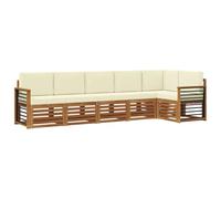mtlskopl Set di 6 divani angolari da giardino con cuscini, set lounge per esterni in legno di acacia massiccio, divano modulare in pallet per giardino, terrazza e balcone, naturale e crema