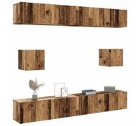 mtlskopl Set di 6 mobili per TV, in legno vecchio, montaggio a parete, 100 x 30 x 30 cm, in legno, per soggiorno, per soggiorno, camera da letto, corridoio