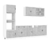 mtlskopl Set di 7 mobili da cucina Kalmar grigio cemento, 80 x 46 x 81,5 cm, materiale in legno con vetro robusto mobili da cucina modulare, molto spazio per sala da pranzo, corridoio e piccola cucina