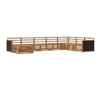 mtlskopl Set di 8 divani da esterni in legno di acacia, mobili da giardino modulari con sgabello e poltrona angolare, mobili da terrazza in legno naturale con schienale per giardino e balcone