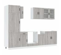 mtlskopl Set di 8 mobili da cucina Kalmar grigio Sonoma in legno 80 cm, con parte anteriore in vetro, design moderno, robusto e facile da pulire, per cucina, sala da pranzo