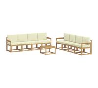 mtlskopl Set di 9 divani da esterni con cuscino, moderno set da giardino in legno di acacia massiccio, combinazione divano angolare con tavolo per terrazza e balcone, bianco e crema