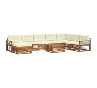 mtlskopl Set di 9 mobili da giardino con cuscino, moderno set di divani da esterni in legno massiccio di acacia, set modulari ad angolo con tavolo e sgabello, per giardino, terrazza e balcone, colore