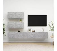 mtlskopl Set di armadi per TV sospesi 4 pezzi grigio cemento legno 80/100 cm moderno da parete con ampio spazio di archiviazione robusto e durevole per soggiorno e ufficio