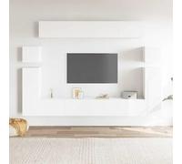 mtlskopl Set di armadi sospesi per TV in legno bianco, 8 pezzi, design moderno, con ampio spazio per soggiorno, camera da letto, ufficio, 100 x 30 x 30 cm