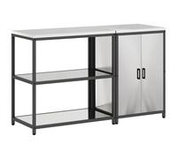 mtlskopl Set di cuscinetti da cucina in acciaio inox argento 150 x 50 x 92 cm con 4 ripiani 2 ante design moderno soluzione di archiviazione per cucina corridoio sala da pranzo buffet