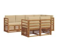 mtlskopl Set di divani angolari con cuscino, 7 pezzi, per esterni, in legno di acacia, modulare da giardino naturale e beige, mobili in pallet, divano da balcone per giardino e terrazza