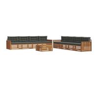 mtlskopl Set di divani da esterni, 9 pezzi, in legno di acacia, modulare da giardino con cuscini per il giardino e la terrazza, set lounge da 9 posti, colore antracite naturale