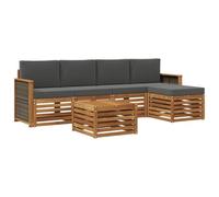 mtlskopl Set di divani da esterno con cuscini, set di mobili da giardino in legno di acacia, mobili modulari con tavolo, poggiapiedi e imbottiture, colore naturale e antracite