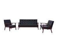 mtlskopl Set di divani in stile scandinavo da 3 pezzi, in similpelle nera con robusta struttura in legno, set completo con poltrona, 2 posti e divano a 3 posti per il tuo soggiorno