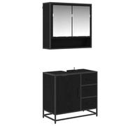 mtlskopl Set di mobili da bagno, 2 pezzi, colore nero, effetto rovere, 65 x 33 x 60 cm, materiale in legno, design moderno, con armadietto a specchio e mobiletto lavandino, ampio spazio di
