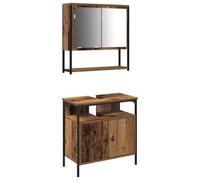 mtlskopl Set di mobili da bagno 2 pezzi in legno 60 x 30 cm lavabo con base e armadietto moderno marrone mensola con porta durevole per piccoli bagni