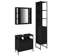 mtlskopl Set di mobili da bagno, 3 pezzi, colore nero, effetto rovere, 60 x 30 x 185,5 cm, design moderno, per famiglie e servizi igienici degli ospiti