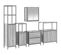 mtlskopl Set di mobili da bagno, 5 pezzi, grigio, 76,5 x 35 x 95 cm, materiale in legno, design moderno, con specchio piatto e scaffale, per piccoli bagni e ospiti