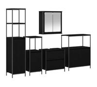 mtlskopl Set di mobili da bagno, 5 pezzi, nero, 76,5 x 35 x 95 cm, materiale in legno, design moderno, con specchio piatto e scaffale, durevole, per piccoli bagni e ospiti WC