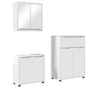 mtlskopl Set di mobili da bagno con ruota, 3 pezzi, bianco lucido, in legno di legno, 60 x 30 x 60 cm, armadietto a specchio, 60 x 20 x 60 cm, per piccoli bagni, appartamento e casa