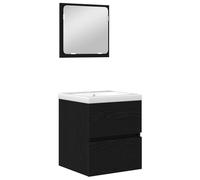 mtlskopl Set di mobili da bagno da 2 pezzi, mobiletto sottolavabo con specchio, pensile da parete, in legno, moderno set di mobili da bagno, rovere nero e bianco