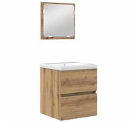 mtlskopl Set di mobili da bagno da 2 pezzi, mobiletto sottolavabo da parete con 1 cassetto e specchio, set di mobili da bagno sospesi in legno per bagno degli ospiti, rovere Artisan e bianco
