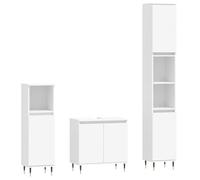 mtlskopl Set di mobili da bagno da 3 pezzi, bianco, set di mobili da bagno in legno con mobiletto sottolavabo, mobiletto e grande armadietto alto, design moderno con piedini in metallo