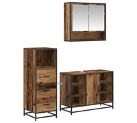 mtlskopl Set di mobili da bagno da 3 pezzi, effetto legno anticato, set di mobili da bagno con armadietto a specchio, mobiletto sottolavabo e armadietto alto, mobili da bagno in legno per il bagno