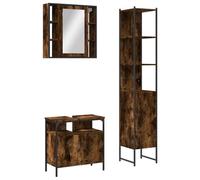 mtlskopl Set di mobili da bagno in 3 pezzi, in legno di rovere affumicato, 60 cm, con armadietto a specchio e armadietto da bagno in piedi, design moderno, robusto per bagni piccoli