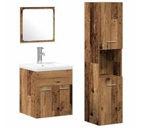 mtlskopl Set di mobili da bagno in legno anticato, 4 pezzi, compatto, 41 x 38,5 x 46 cm, in legno con specchio piatto, salvaspazio, design moderno per piccoli bagni e ospiti WC