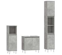 mtlskopl Set di mobili da bagno, in legno grigio cemento, con base in metallo, 58 x 33 x 60 cm e due pensili per piccoli bagni, design moderno con piedini in metallo, durevole e miracolo di stoccaggio