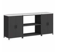 mtlskopl Set di mobili da cucina, 3 pezzi, in acciaio laminato a freddo, nero, 210 x 50 x 92 cm, design moderno con 4 ante e 6 ripiani per cucina, sala da pranzo e ripostiglio