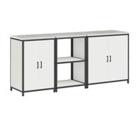 mtlskopl Set di mobili da cucina da 3 pezzi, bianco in acciaio laminato a freddo, 210 x 50 x 92 cm, con 4 ante e 6 ripiani per una generosa conservazione in sala da pranzo, cantina, ufficio
