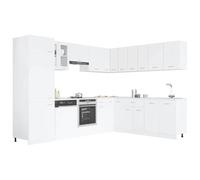 mtlskopl Set di mobili da cucina Lyon da 14 pezzi, colore bianco, mobili da cucina in legno con molto spazio di archiviazione, inclusi armadi pensili, pensili e armadi per frigorifero e forno