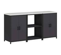mtlskopl Set di mobili da cucina, nero, 180 x 50 x 92 cm, in acciaio laminato a freddo, 3 pezzi con 4 ante, design moderno, per cucina, sala da pranzo e cantina