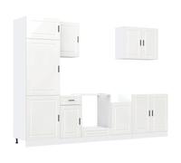 mtlskopl Set di mobili da cucina Porto, bianco lucido, 7 pezzi, in legno da 207 cm, con mobiletto per lavello, mobili da cucina, pensili per cucine moderne, sala da pranzo