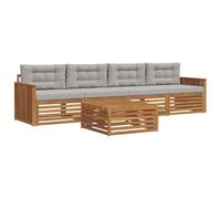 mtlskopl Set di mobili da giardino da 5 pezzi con cuscino, moderno divano da esterno in legno di acacia, gruppo lounge modulare con tavolo e divano per terrazza, giardino e cortile, naturale e grigio