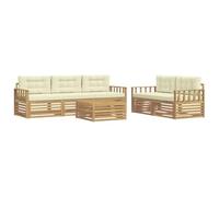 mtlskopl Set di mobili da giardino da 6 pezzi con cuscini, set divano da esterno in legno di acacia, divano lounge modulare con tavolo e elementi divano per 5 persone, gruppo di sedute per terrazza e