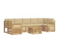 mtlskopl Set di mobili da giardino da 8 pezzi con cuscini, divano da esterno in legno di acacia, gruppo lounge resistente alle intemperie, per terrazza e giardino, bianco e beige
