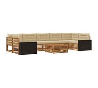 mtlskopl Set di mobili da giardino da 8 pezzi, in legno massello di acacia, con cuscini, modularità modulare, per terrazza e giardino, colore naturale e beige