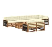 mtlskopl Set di mobili da giardino da 9 pezzi con cuscini, in legno massello di acacia, con divano e divano in legno, per giardino, terrazza e cortile