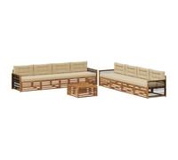 mtlskopl Set di mobili da giardino da 9 pezzi con cuscini, set divano da esterno in legno di acacia, lounge modulare per terrazza e giardino, divano angolare in legno per esterni, naturale e beige