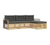 mtlskopl Set di mobili da giardino in legno di acacia, 4 pezzi, divano angolare per terrazza e giardino, moderno set di divani angolari in pallet, bianco e antracite