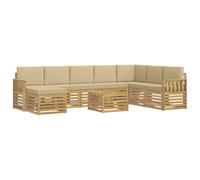 mtlskopl Set di mobili da giardino in legno di acacia, 7 pezzi, con tavolo, sgabello, divano, bianco, beige, 59 x 59 x 37 cm, divano angolare e poltrona centrale, per giardino, terrazza, balcone