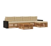 mtlskopl Set di mobili da giardino in legno massello di acacia, 6 pezzi, divano modulare per esterni con tavolo, poggiapiedi e cuscino beige, set di mobili da giardino durevoli, per terrazza e
