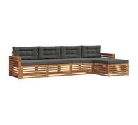 mtlskopl Set di mobili da giardino modulare in legno di acacia, con sgabello e cuscini color antracite, 5 pezzi, per terrazza e giardino, 337 x 162,5 x 73 cm